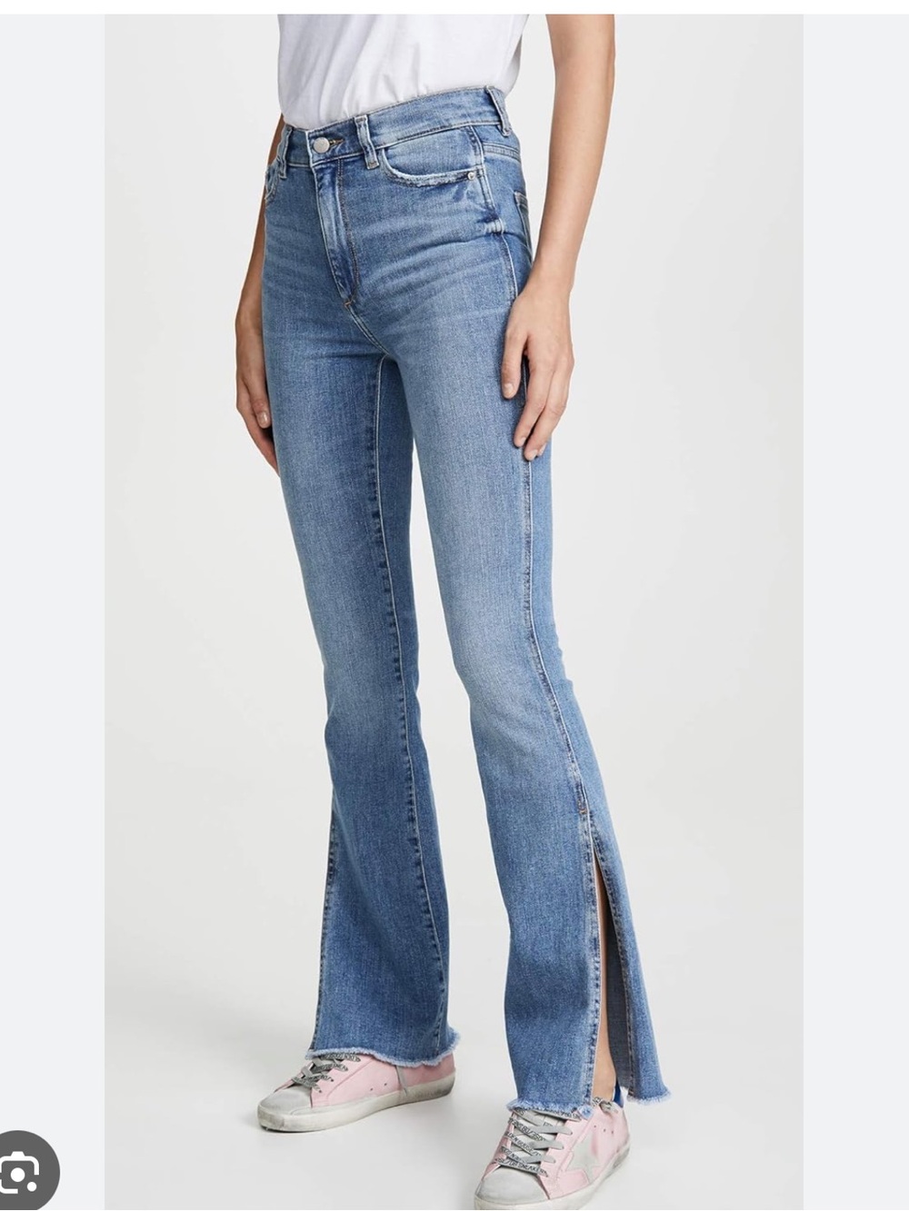 DL1961 Light Blue Split-Leg Flare Jeans Bridget high rise Instrasculpt Hardy